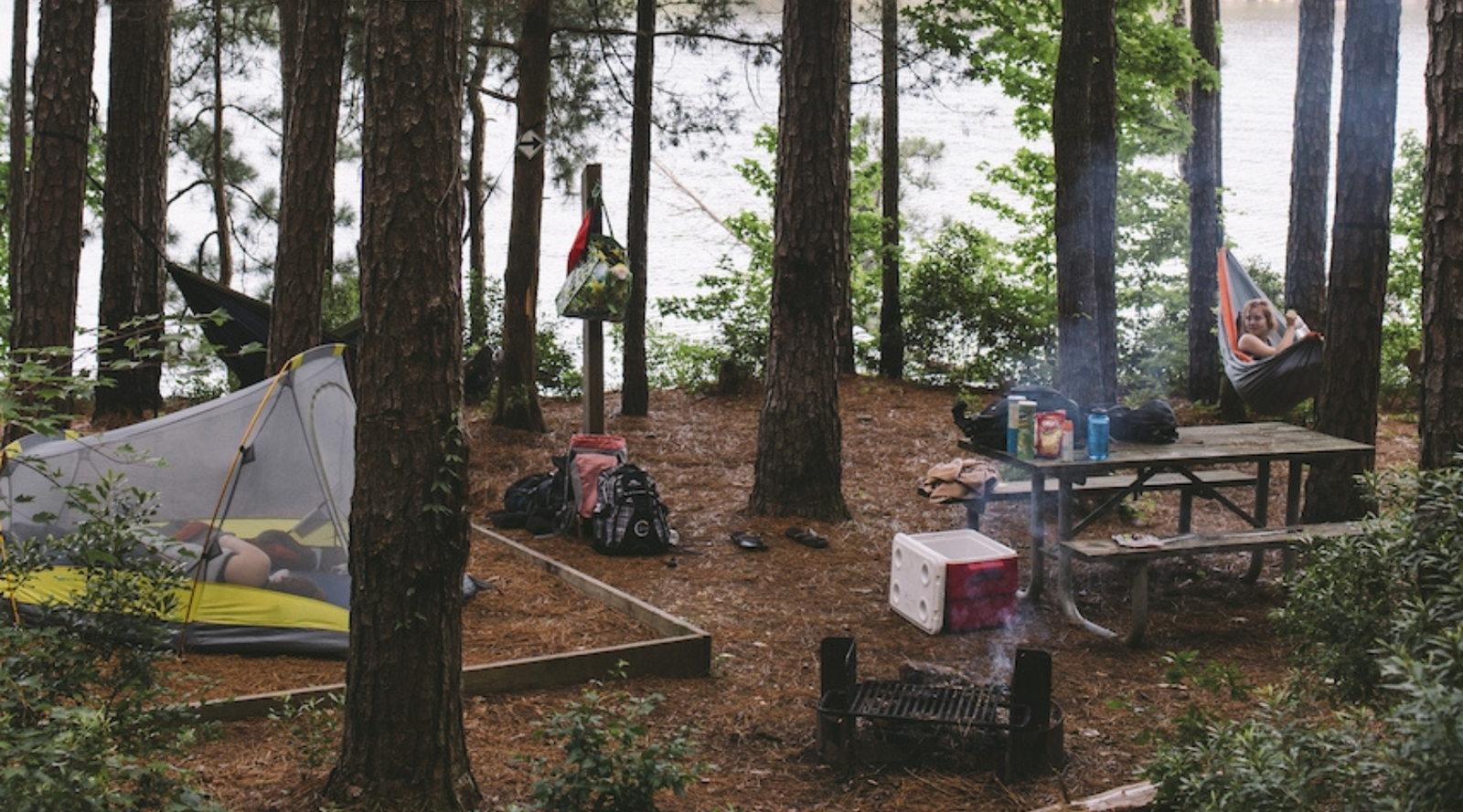 Campsite in the woods.