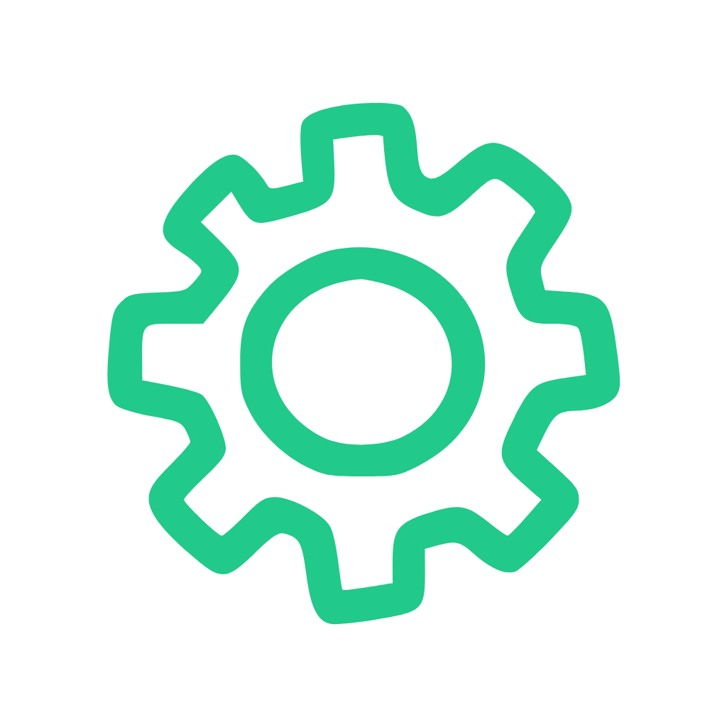 Teal outline drawing of gear.